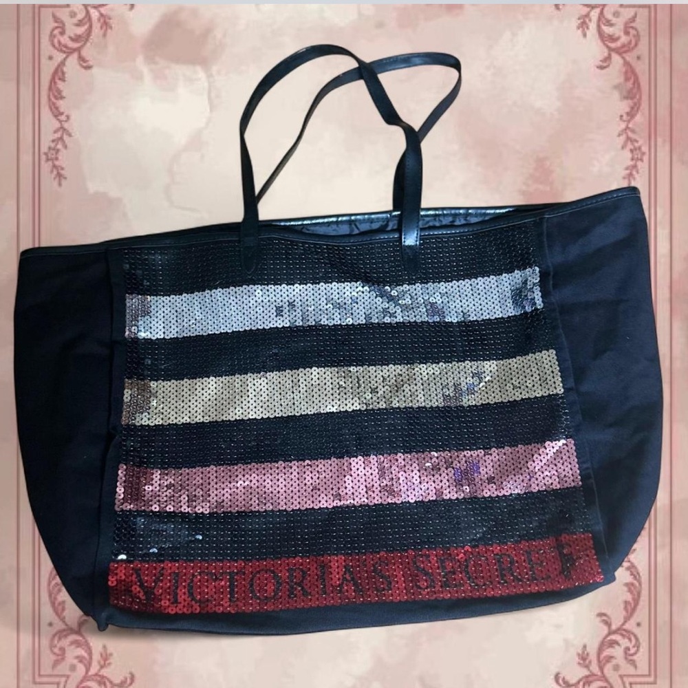 Victoria’s Secret 2017 Sequin Stripe Glam Y2K Style Large Tote Bag 👛